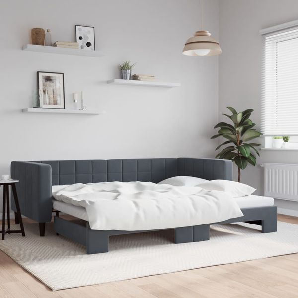 vidaXL Denná posteľ s rozkladacou posteľou tmavosivá 90x200 cm zamat