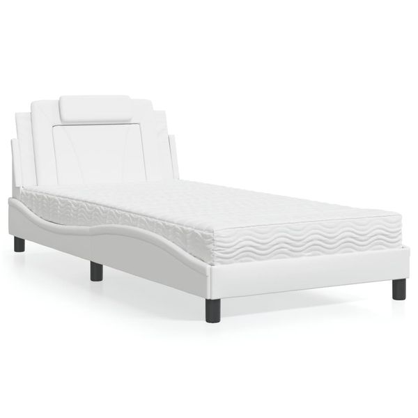vidaXL Posteľ Viana s matracom biela 100x200 cm umelá koža