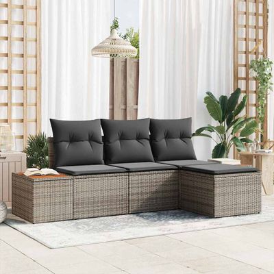 vidaXL Súprava záhradných pohoviek s vankúšom 4 pcs Sivá Poly Ratan