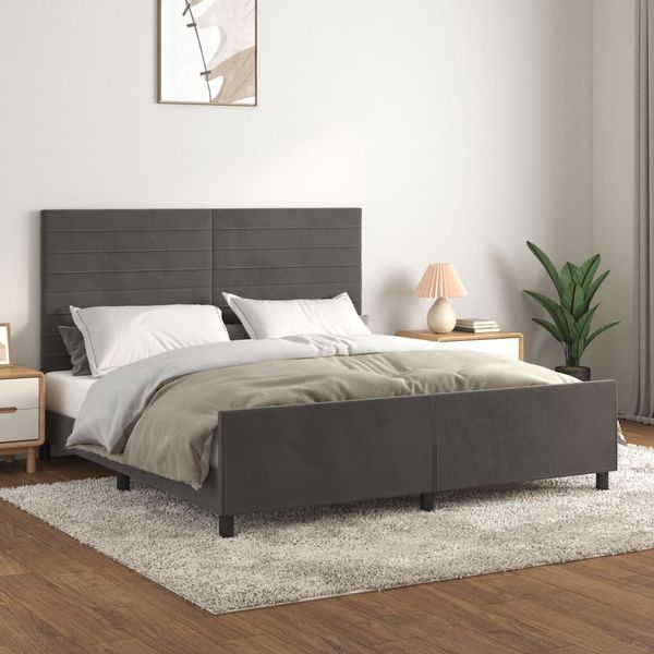 vidaXL Rám postele s čelom tmavosivý 180x200 cm zamat
