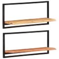 vidaXL Nástenné police 2 ks 80x25x35 cm akáciový masív a oceľ