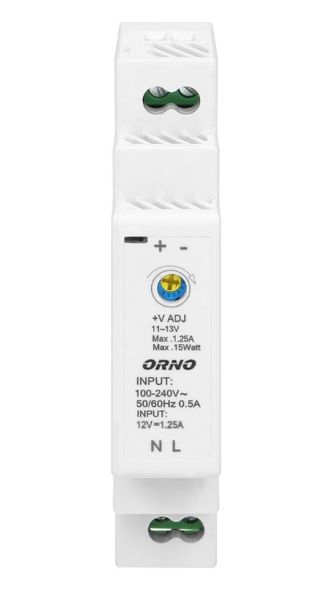 Napájací zdroj ORNO OR-PSU-1642, 12V/1,25A, 15W, na DIN lištu, regulovateľný Napájací zdroj ORNO OR-PSU-1642, 12V/1,25A, 15W, na DIN lištu, regulovateľný