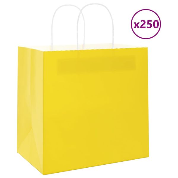 vidaXL Papierové tašky 250 ks s rúčkami, žlté, 26x17x25 cm