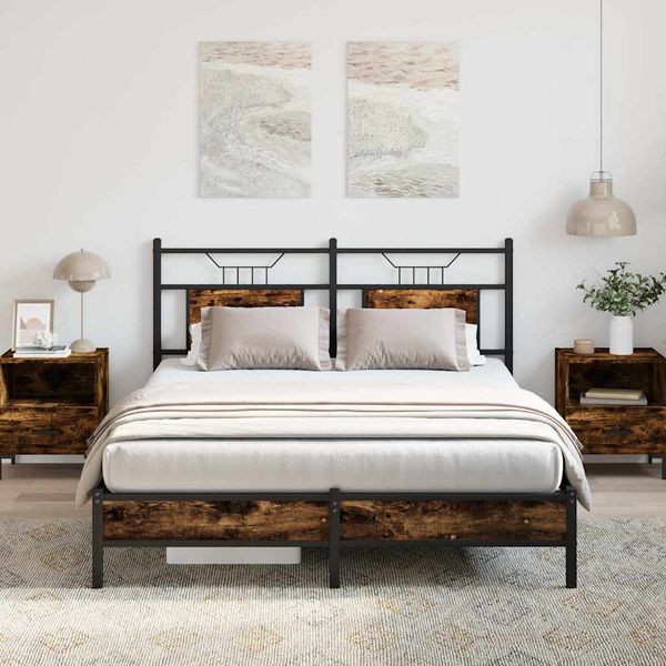vidaXL Posteľný rám bez matraca dymový dub 137x190 cm kompozitné drevo