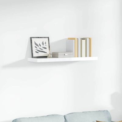 vidaXL Plávajúca nástenná polica, lesklá biela 90x23,5x3,8 cm, MDF