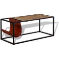 vidaXL Konferenčný stolík s držiakom na časopisy z pravej kože, 110x50x45 cm