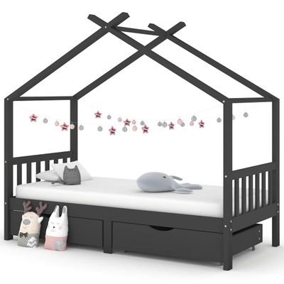 vidaXL Rám detskej postele so zásuvkami tmavosivý borovica 90x200 cm