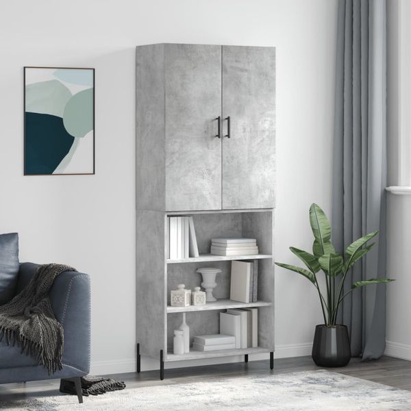 vidaXL Vysoká skrinka betónová sivá 69,5x34x180 cm spracované drevo