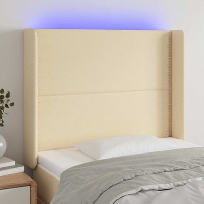 vidaXL Čelo postele s LED krémové 103x16x118/128 cm látka