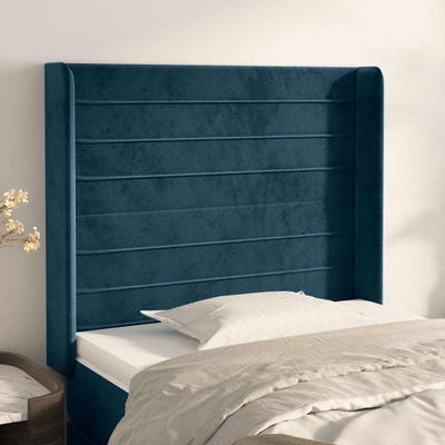 vidaXL Čelo postele so záhybmi tmavomodrá 103x16x118/128 cm zamat