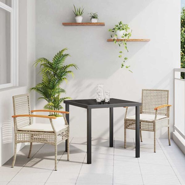 vidaXL Záhradný jedálenský set s vankúšom 3 pcs Beige a čierna Ratan
