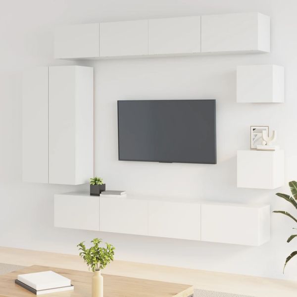 vidaXL 8-dielna súprava TV skriniek lesklá biela spracované drevo