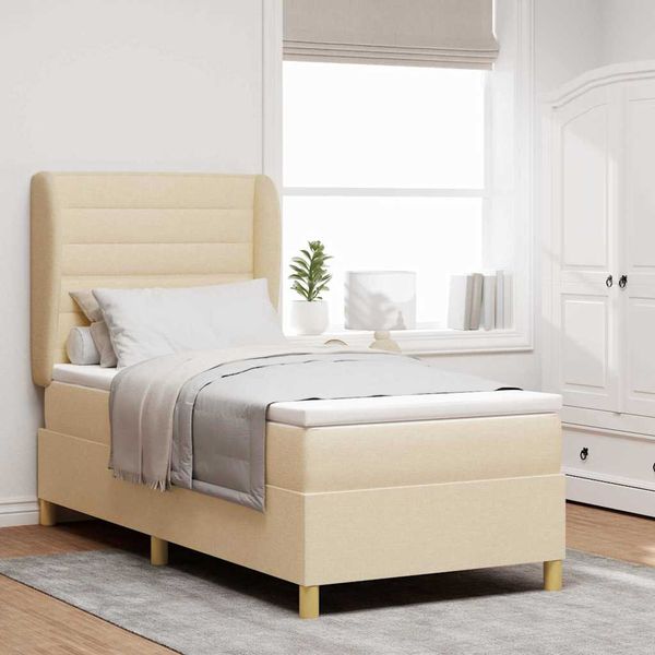 vidaXL Posteľ s pružinovým rámom s matracmi Krémová 200 x 90 cm látka