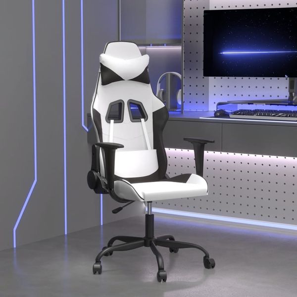 vidaXL Masážna herná stolička biela a čierna umelá koža