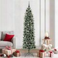 vidaXL Umelý chudý vianočný strom Zelená a biela 210 cm