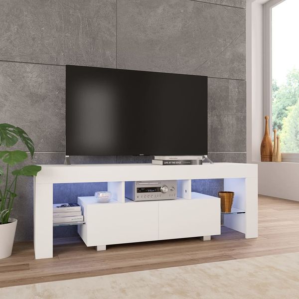 vidaXL TV skrinka s LED svetlami, vysoký lesk, biela 130x35x45 cm