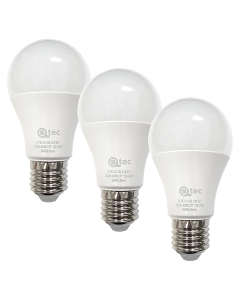 LED žiarovky 11W/1012lm/A60/E27 neutrálna biela 3 PACK Qtec