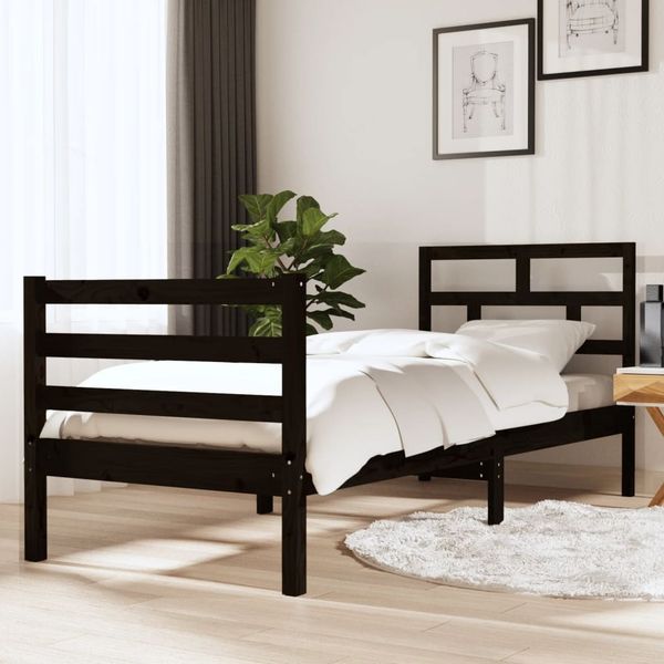 vidaXL Posteľný rám čierny 75x190 cm malé jednolôžko masívne drevo