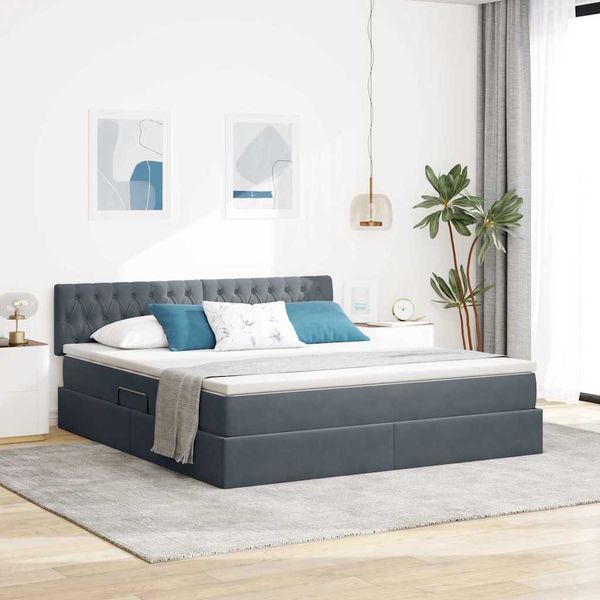 vidaXL Úložná posteľ s matracmi Tmavo šedá 160 x 200 cm Zamat