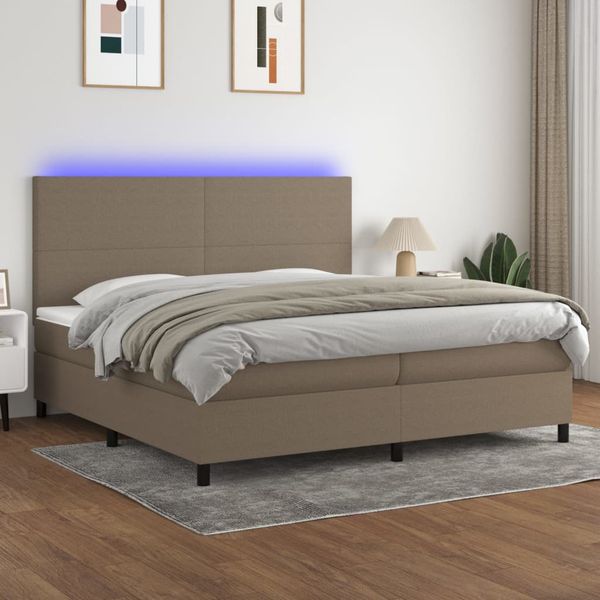 vidaXL Posteľ boxsping s matracom a LED sivohnedá 200x200 cm látka