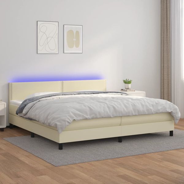 vidaXL Boxspring posteľ s matracom a LED krémová 200x200 cm umelá koža