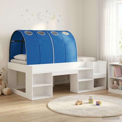 vidaXL Detská vysoká posteľ s úložným priestorom 3 ks Biela a modrá