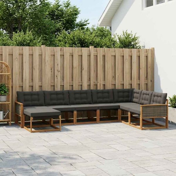 vidaXL Záhradná súprava gaučov s vankúšom 9 pcs Prírodná a čierna
