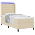 vidaXL LED box s pružinami s matracmi Krémová 100 x 200 cm látka
