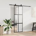 vidaXL Posuvné dvere s kovaním čierne 76x205 cm tvrdené sklo