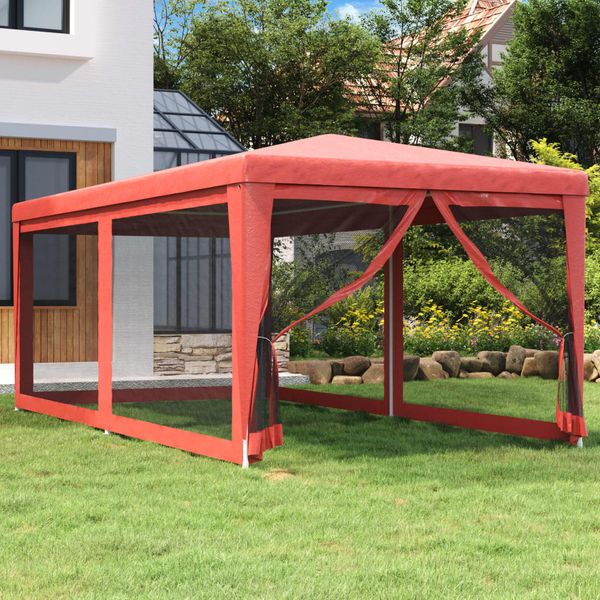 vidaXL Párty stan so 6 sieťkovanými bočnými stenami červený 3x6 m HDPE