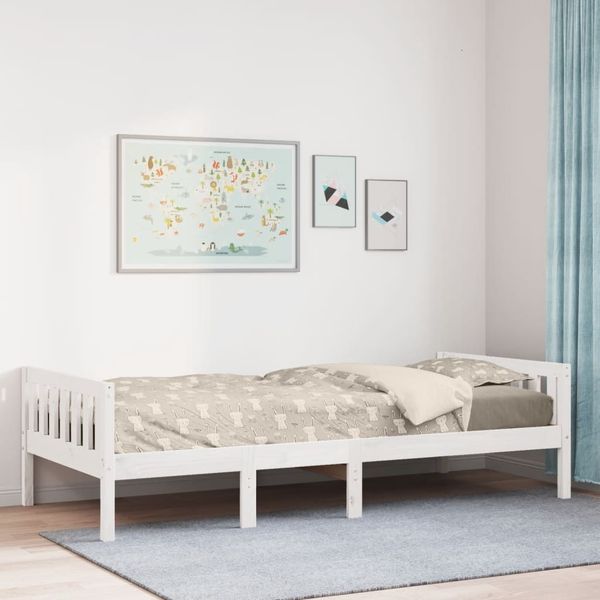 vidaXL Detská posteľ bez matraca, biela 90x200 cm, borovicový masív
