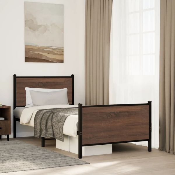 vidaXL Kovový posteľný rám bez matraca, hnedý dub 90x190 cm