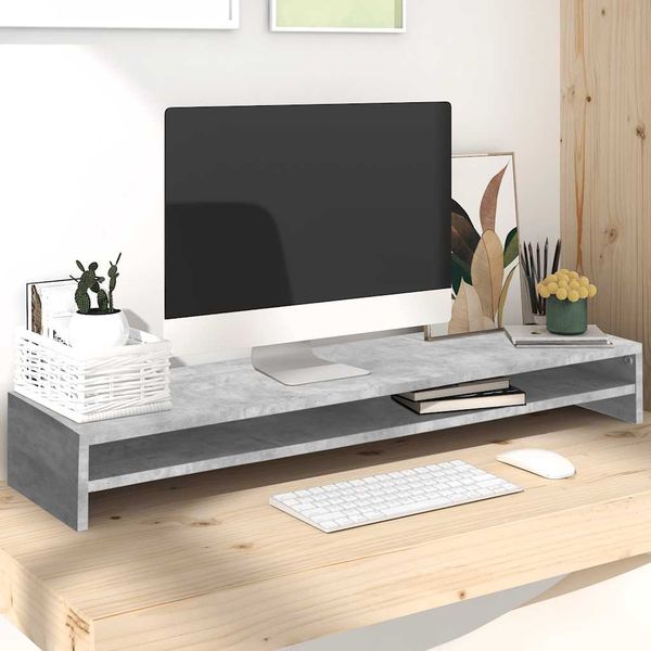 vidaXL Stojan na monitor, betónovo sivý 100x24x13 cm, kompozitné drevo
