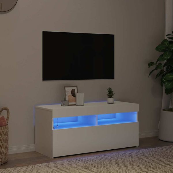 vidaXL TV skrinka s LED svetlami biela 90x35x40 cm