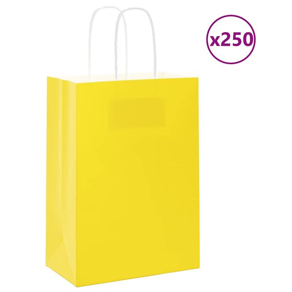 vidaXL Papierové tašky 250 ks s rúčkami, žlté, 15x8x21 cm