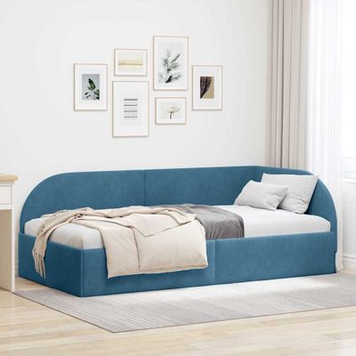 vidaXL Rohový rám postele s čelnou doskou Modrá 90 cm x 200 cm Zamat