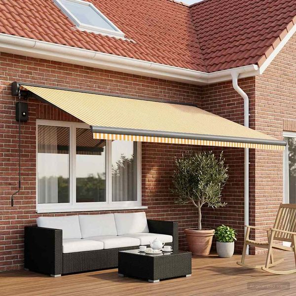 vidaXL Náhradná látka na markízu Žltá a biela 450 × 300 cm Polyester