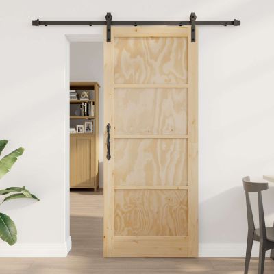 vidaXL Posuvné dvere Prírodná a čierna 83 x 202 cm Borovicový masív