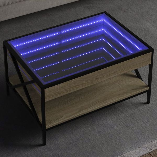 vidaXL Konferenčný stolík s nekonečnými LED dub sonoma 70x50x38 cm