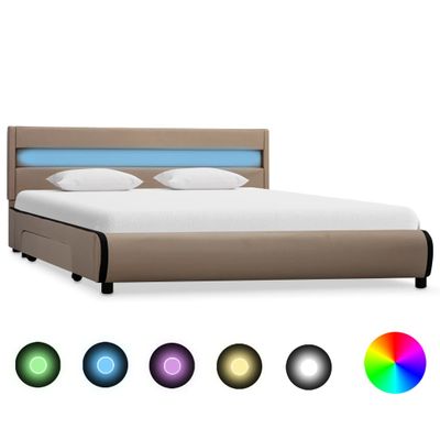vidaXL Posteľný rám s LED, kapučínová farba, umelá koža 160x200 cm