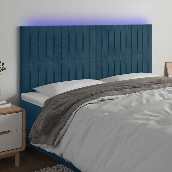 vidaXL Čelo postele s LED tmavomodré 200x5x118/128 cm zamat