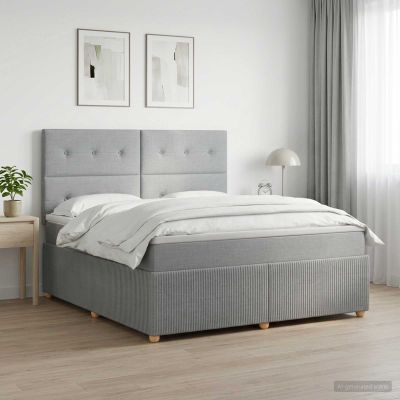 vidaXL LED boxspring posteľ s matracom Svetlosivá 140 x 200 cm Látka