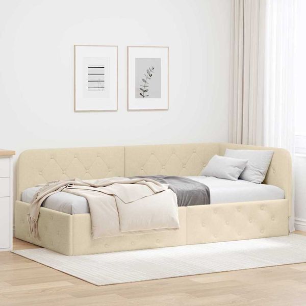 vidaXL Rohový rám postele Krémová 90 x 200 cm látka
