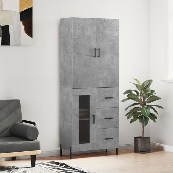 vidaXL Vysoká skrinka betónová sivá 69,5x34x180 cm spracované drevo