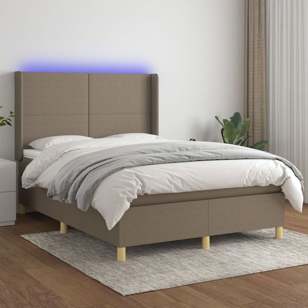 vidaXL Posteľ boxsping s matracom a LED sivohnedá 140x200 cm látka