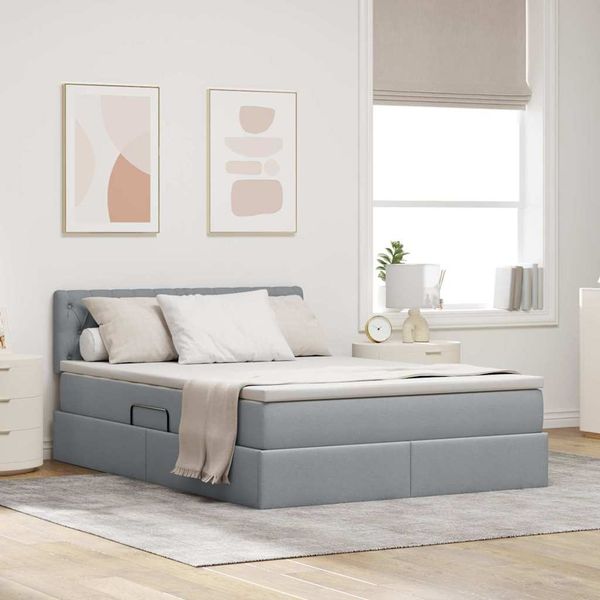 vidaXL Postel s úložným prostorem a matrací Svetlosivá 140 x 190 cm