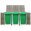 vidaXL Ohrada na tri odpadkové koše sivá 207x80x117 cm polyratan