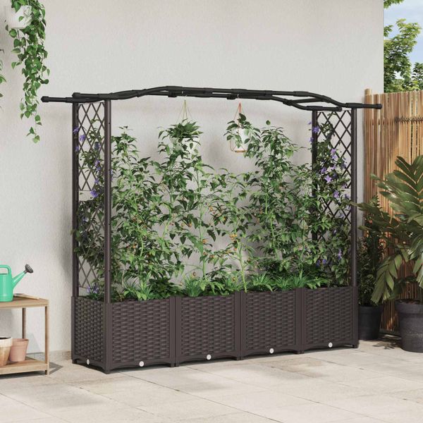 vidaXL Vyvýšený záhon s mriežkou a strechou Hnedá 204 x 40 x 138 cm PP