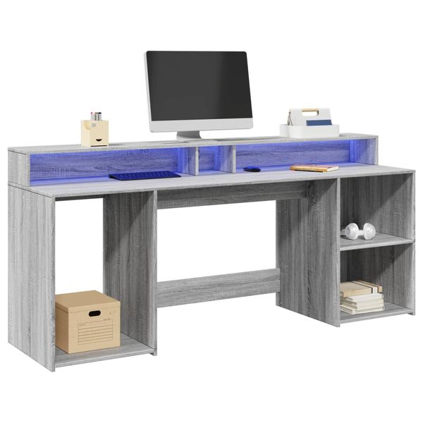 vidaXL Stôl s LED svetlami sivá sonoma 200x55x91 cm kompozitné drevo