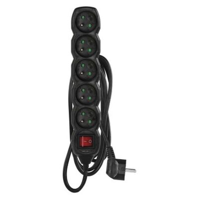 Prodlužovací kabel EMOS PC1512 s vypínačem 2 m, 5 zásuvek, černý, PVC, 1 mm2